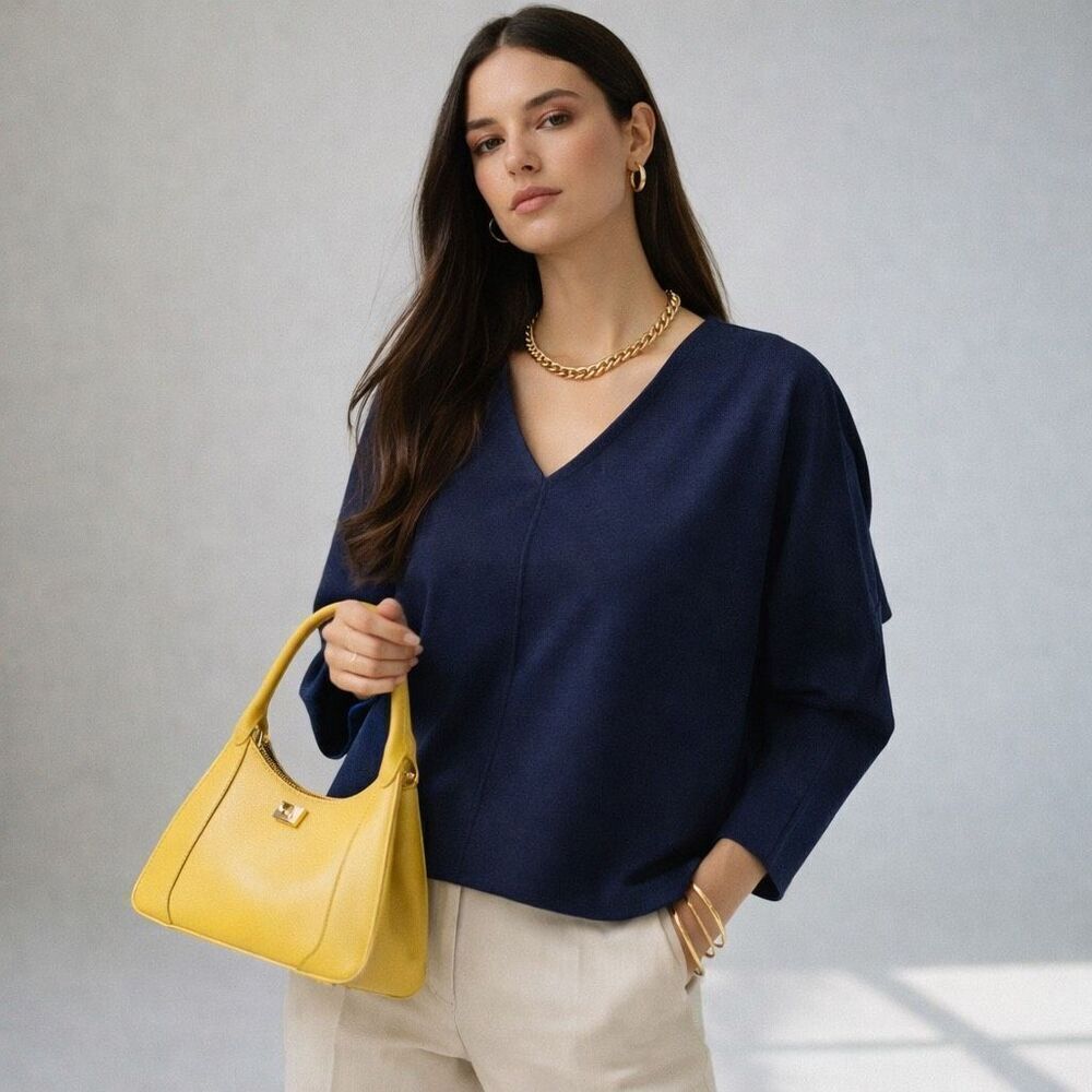 Club Monaco Cocoon V-Neck Dolman Top | Blue Minimalist Loungewear | Size S NWT